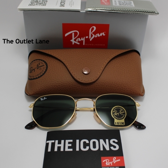 Model Display RayBan Hexagonal Green G15 Lens RB3548N Gold Frame - Picture 14 of 16